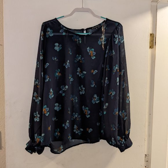 Zac & Rachel Tops - Zac and Rachel sheer blouse/navy floral/Size 1X*